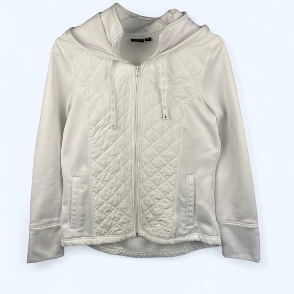 FILA SPORT Women's WHITE SIZE Medium Athletic Jacket Hooded Full Zip Quilted - Picture 1 of 4